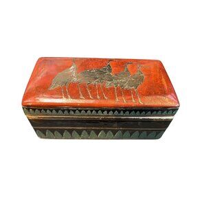 Toyo Vintage Porcelain Crane & Palm Decorative Box 8.5" Length